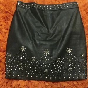 Embellished Black Pleather Mini Skirt